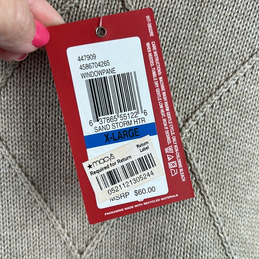 NWT Izod Mens diamond pattern tan sweater XL - Picture 6 of 7